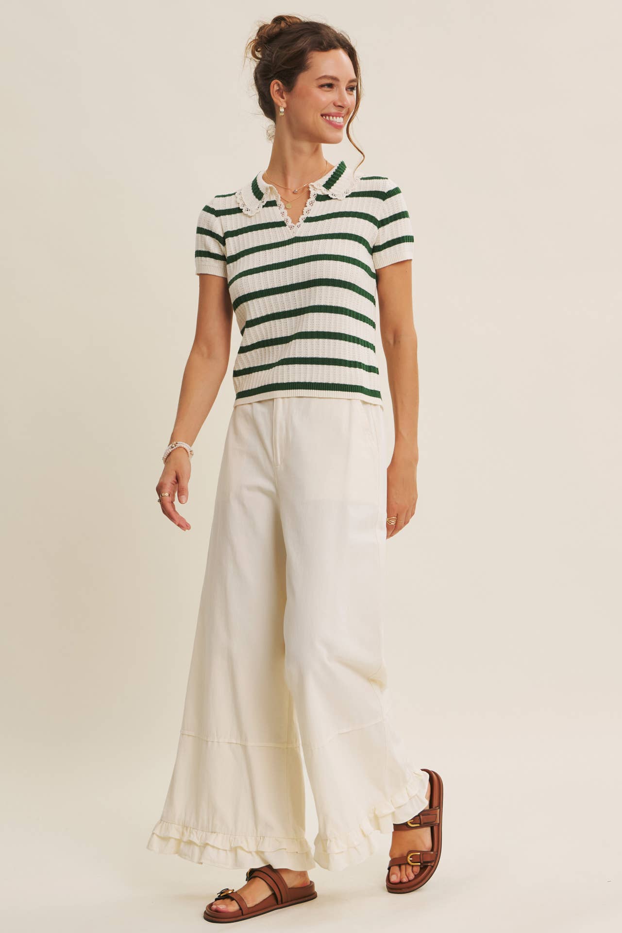 DREAMY STATEMENT COTTON WASHED WIDE-LEG PANTS WITH RUFFLES