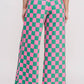 HIGH WAIST CHECKERED STRAIGHT LEG KNIT PANTS