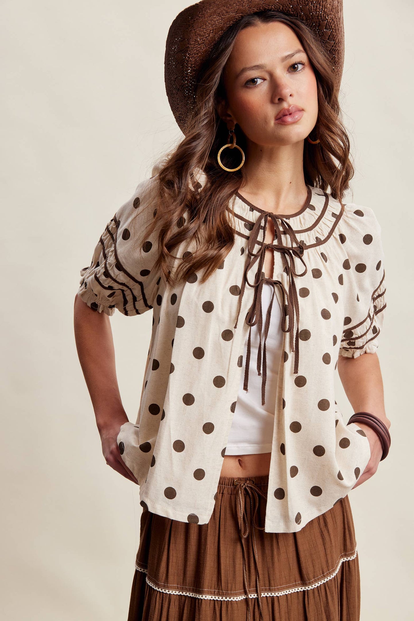 Polka Dot Ruffle Trim Blouse LT1456