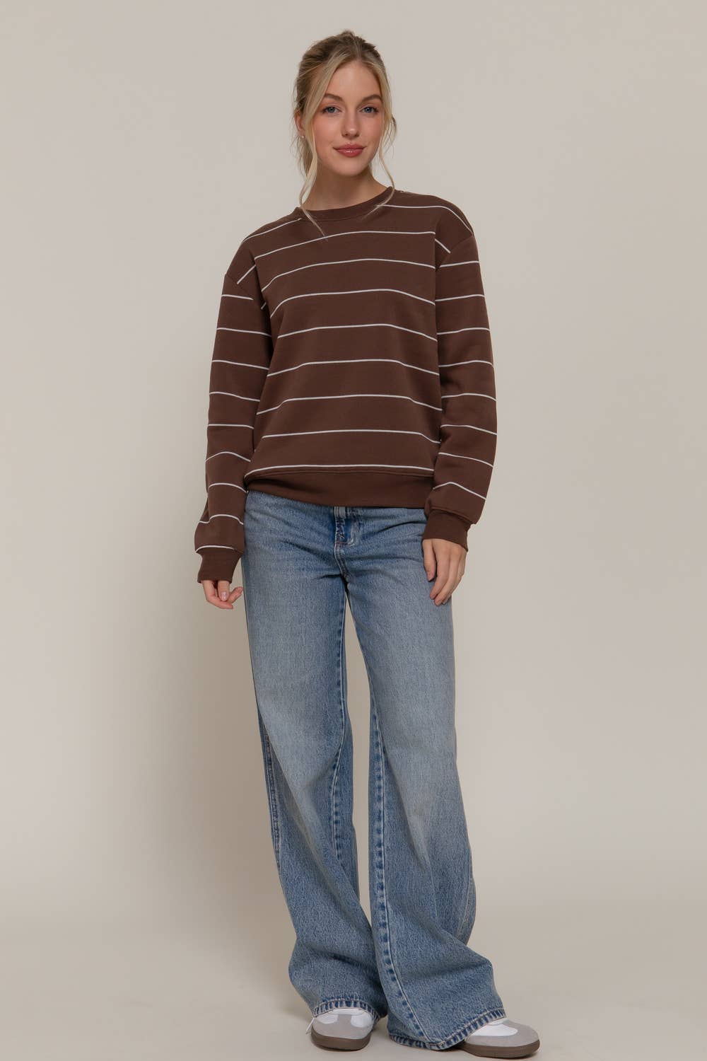 Long Sleeve Engineer Stripe Inner Fleece Sweatshirt