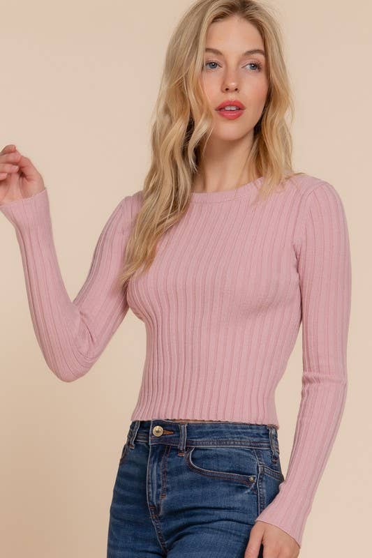Long Sleeve Crew Neck Rib Sweater