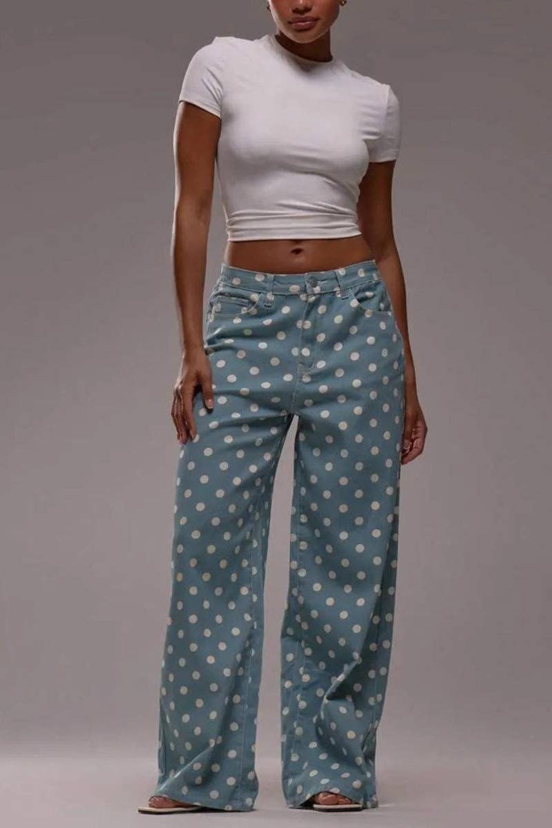 Polka Dot Wide Leg Jeans