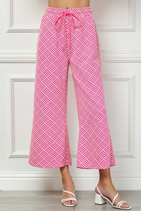 Vibran geo wide-leg pant with drawstring waist.