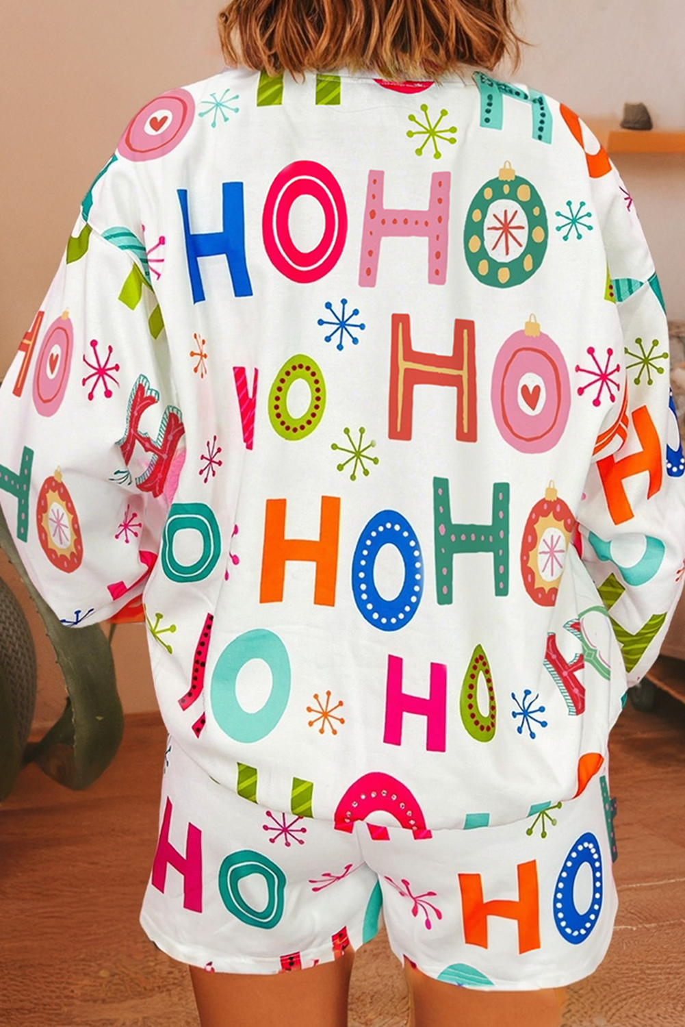 Ho Ho Ho Embellished Letter Graphic 2pcs Lounge Set