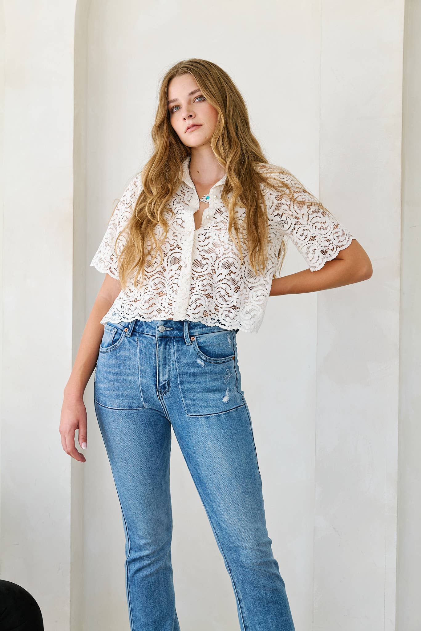 MESH TUMMY CONTROL HIGH RISE HOLLY FLARE JEANS