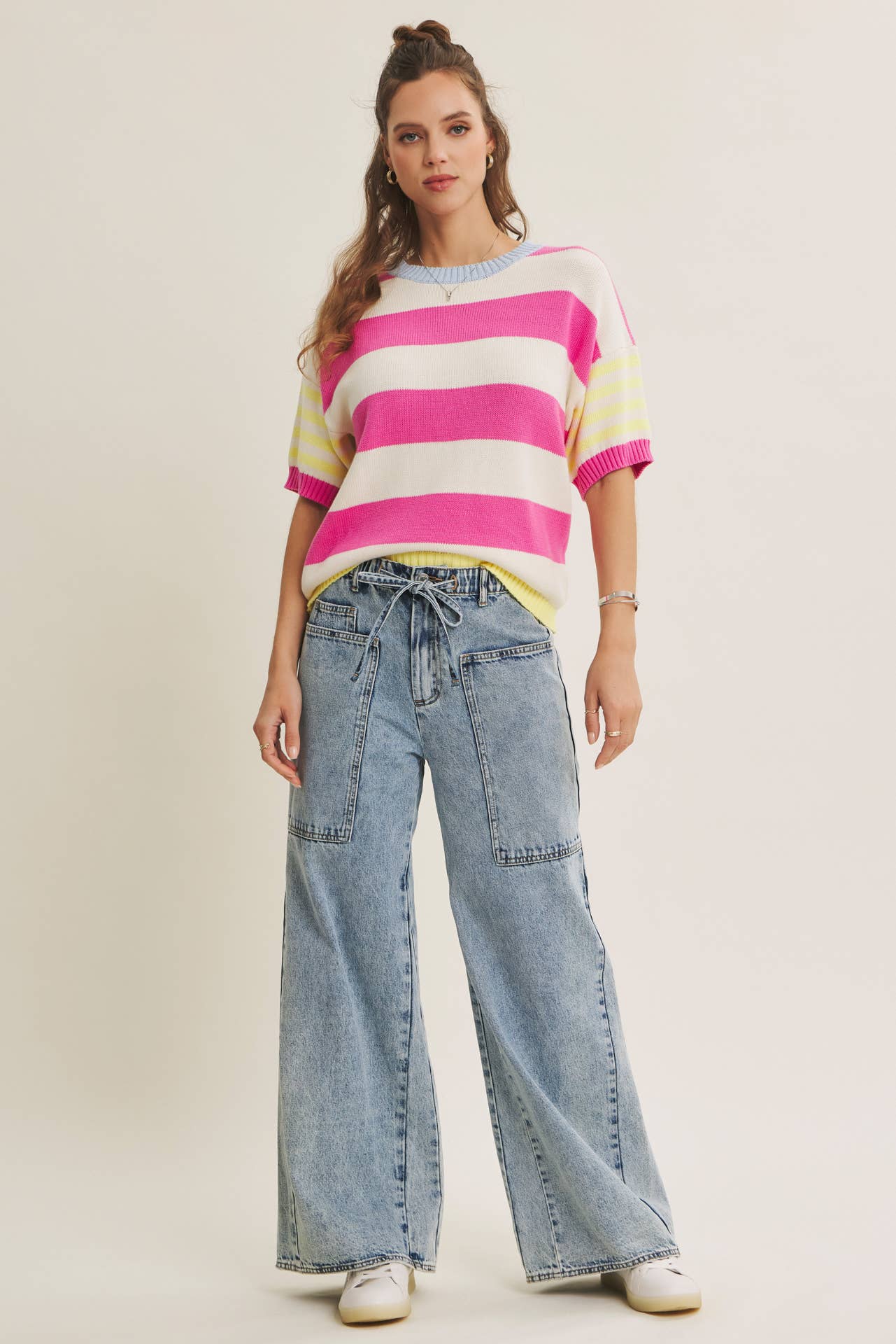 FEEL-GOOD PLAYFUL MULTI STRIPE EASY EVERYDAY COTTON SWEATER
