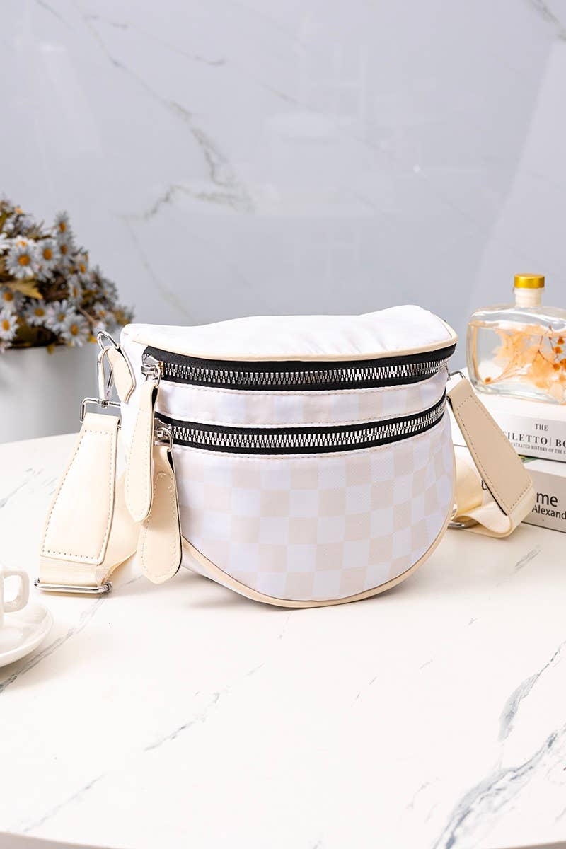 `.Double Zip Crescent Sling Bum Bag