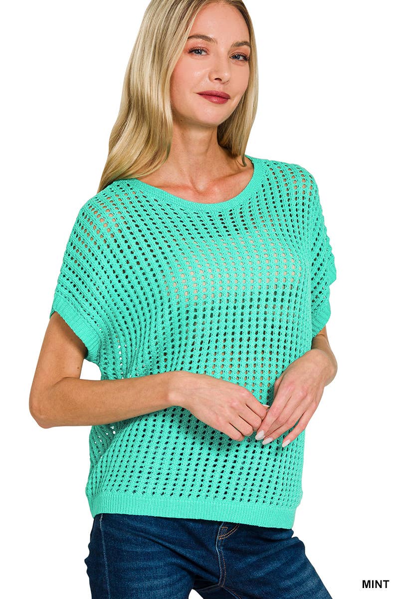 Viscose Crochet Knit Sheer Hollow Sweater