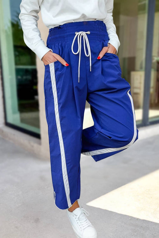 Stripe Smocked Waist Drawstring Cropped Pants |