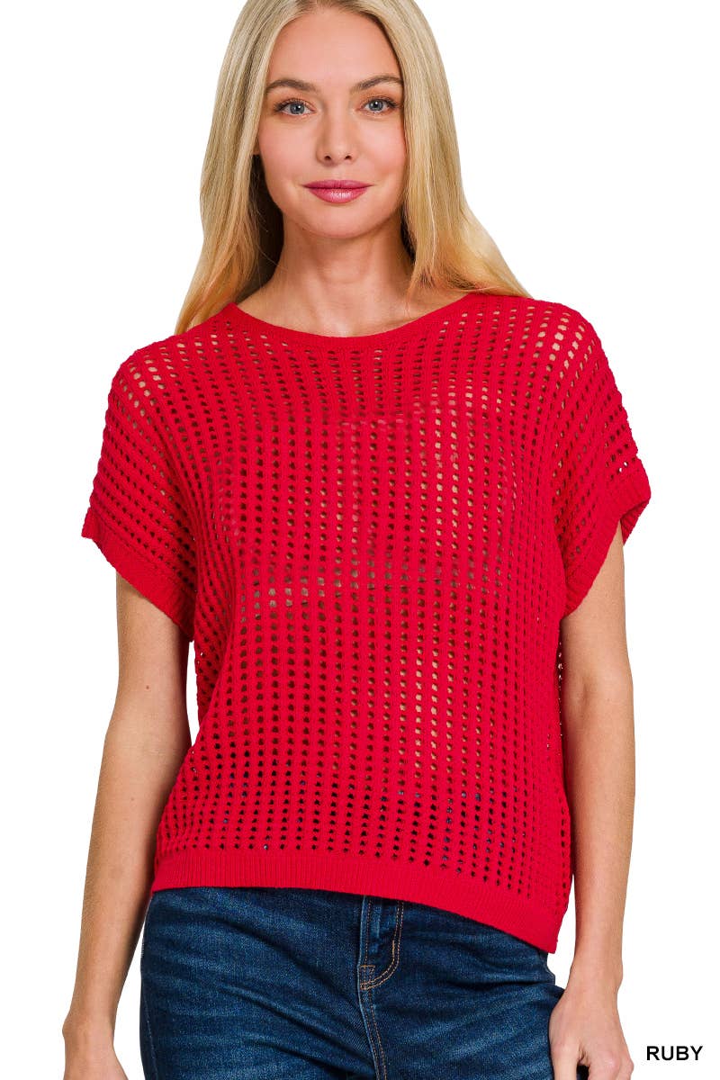 Viscose Crochet Knit Sheer Hollow Sweater
