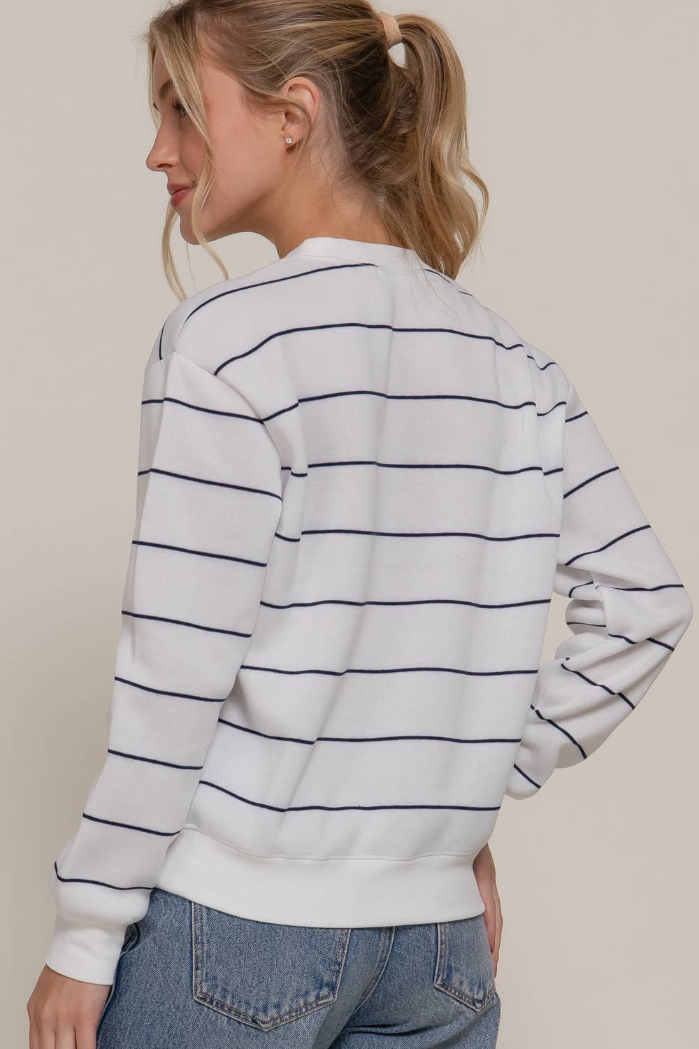 Long Sleeve Engineer Stripe Inner Fleece Sweatshirt