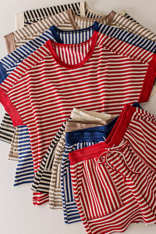 Striped Comfy Knit Top & Shorts Set
