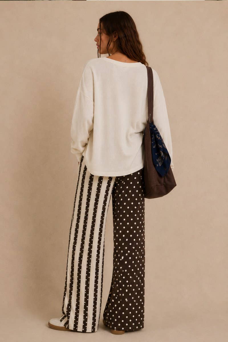 MIX DOT & STRIPE PANEL WIDE LEG PANTS