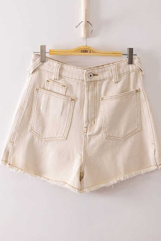 VERY JEAN Mineral Washed Denim Frayed Hem Shorts