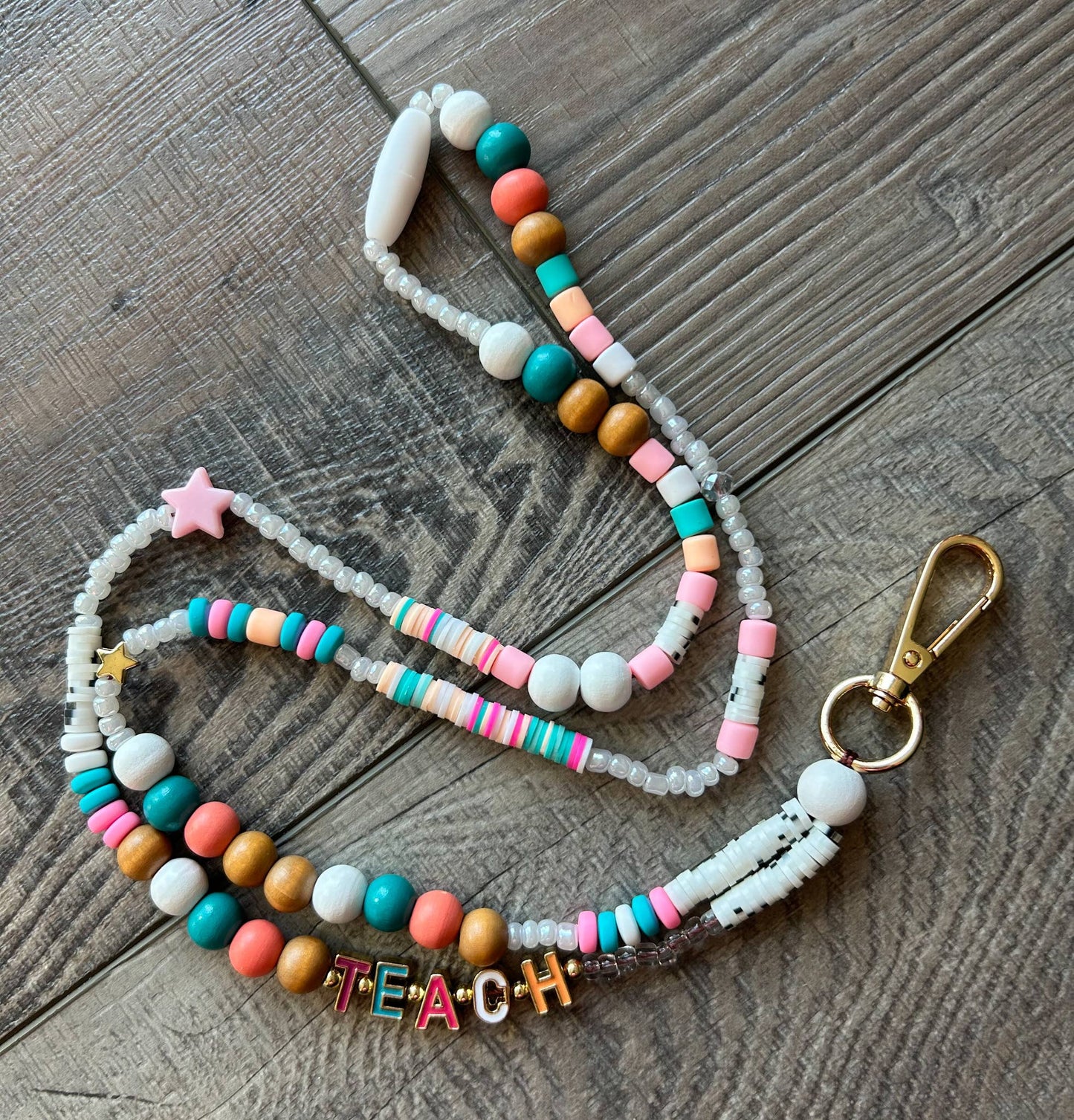Teach Colorful Beaded Lanyard with Breakaway Clasp