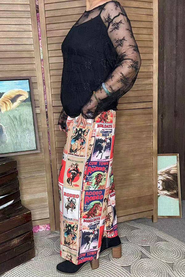 Rodeo western printed wide legs women pant