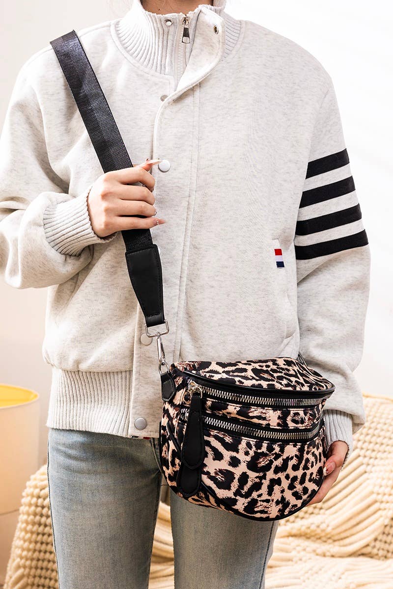 `.Double Zip Crescent Sling Bum Bag