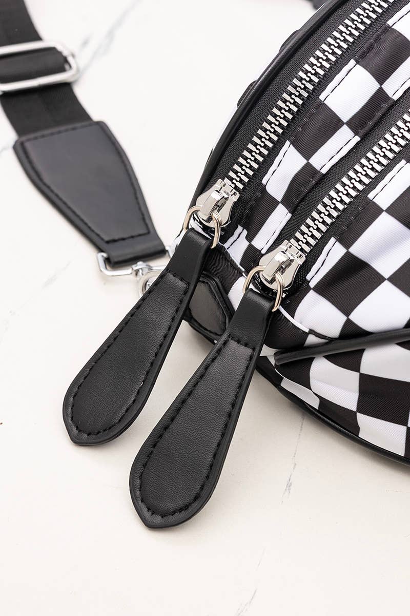 `.Double Zip Crescent Sling Bum Bag