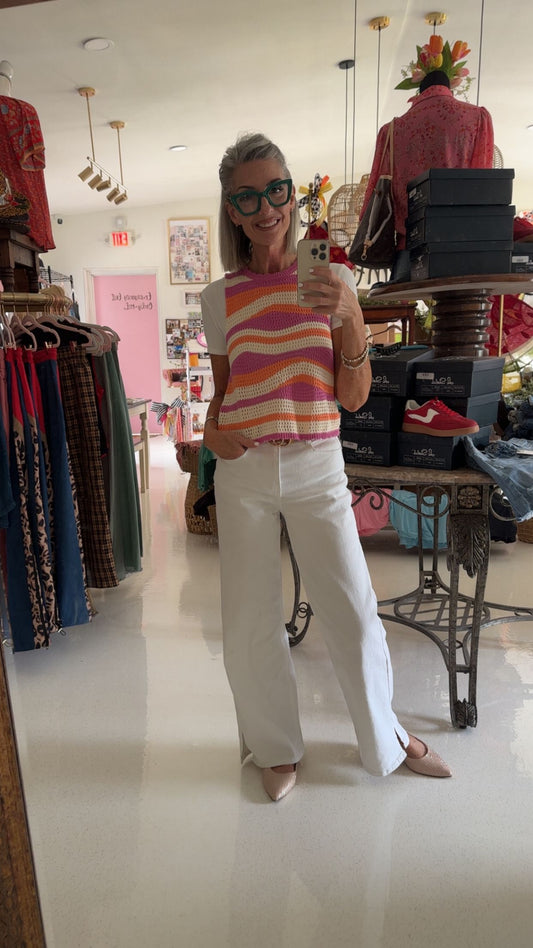 MC5177HW - WHITE - WIDE LEG DENIM PANTS WITH SIDE SPLITS