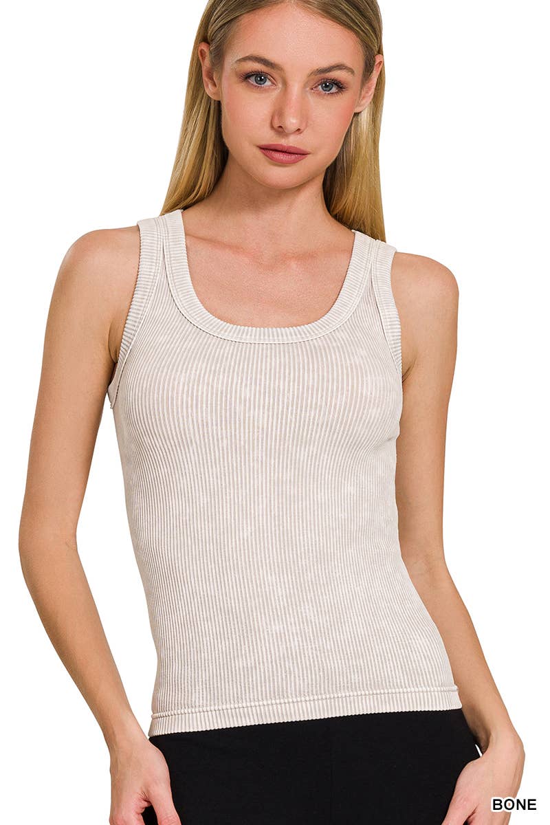 2 Way Neckline Washed Ribbed Seamless Tank Top