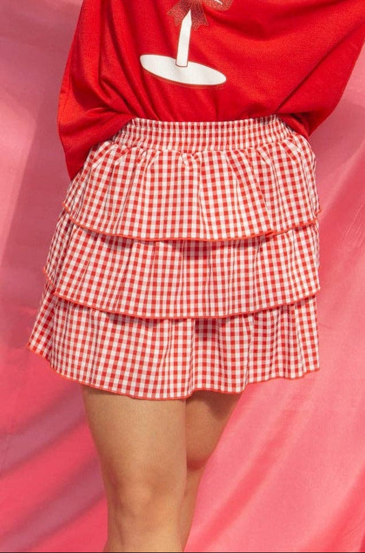Red Gingham Ruffle Skort