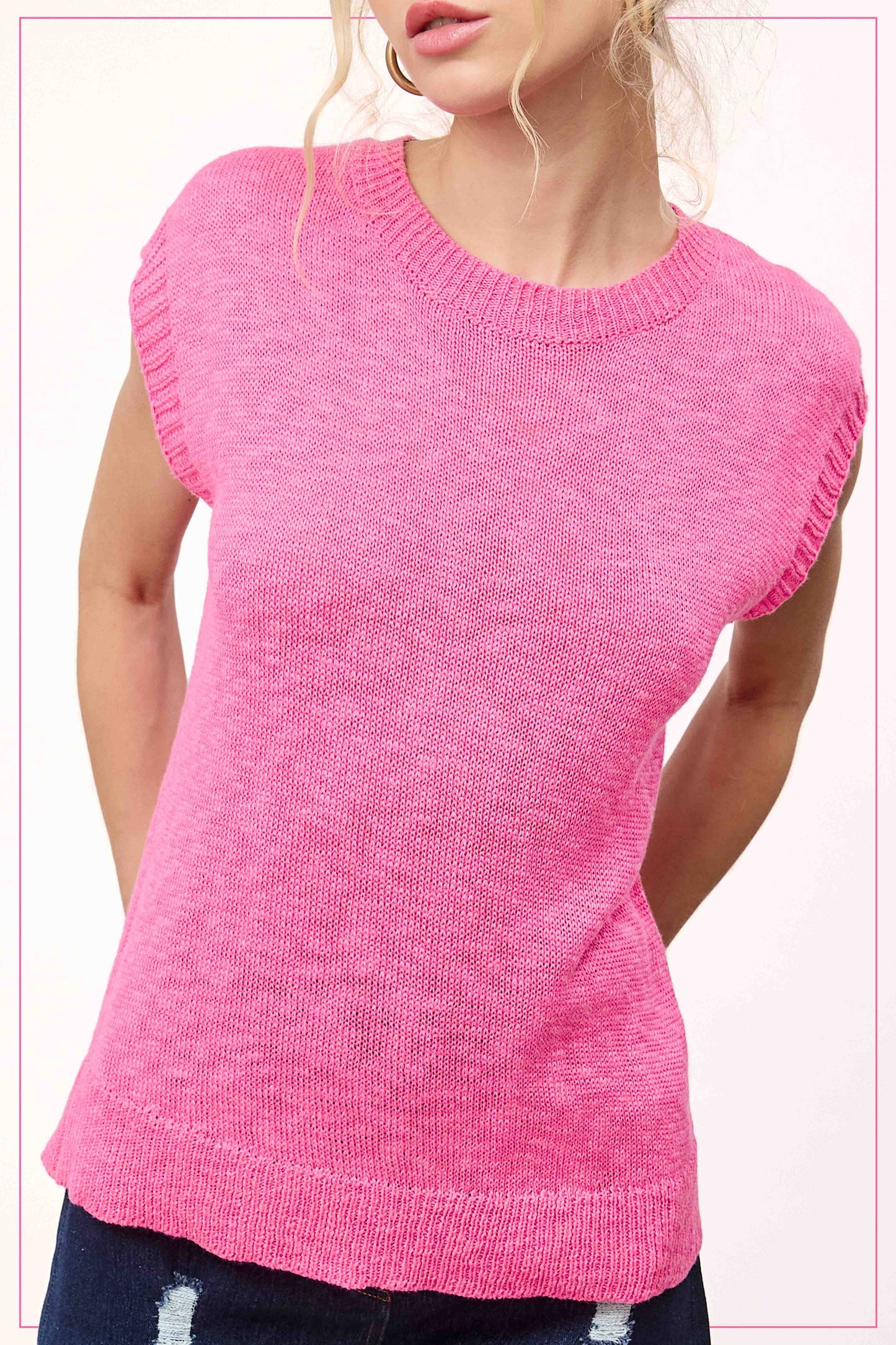 Loose Fit Sleeveless Ribbed Knit Crew Neck Top