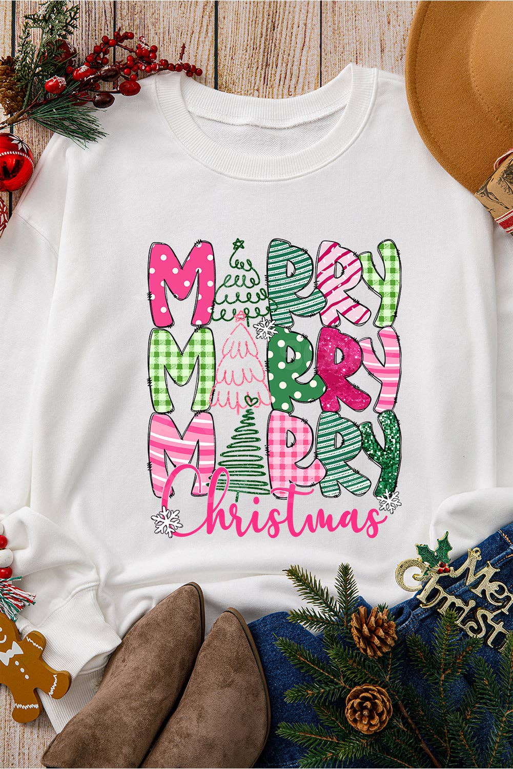 Merry Christmas Print Drop Shoulder Holiday Sweatshirt
