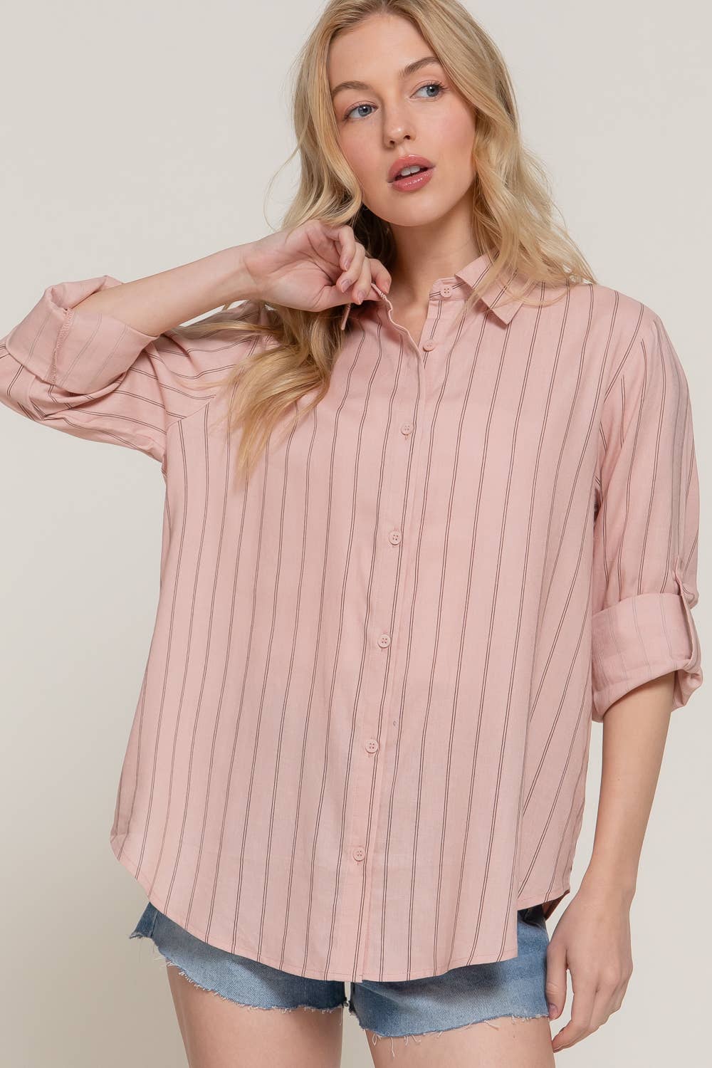 Long Sleeve Button Down Stripe Linen Oversized Shirt