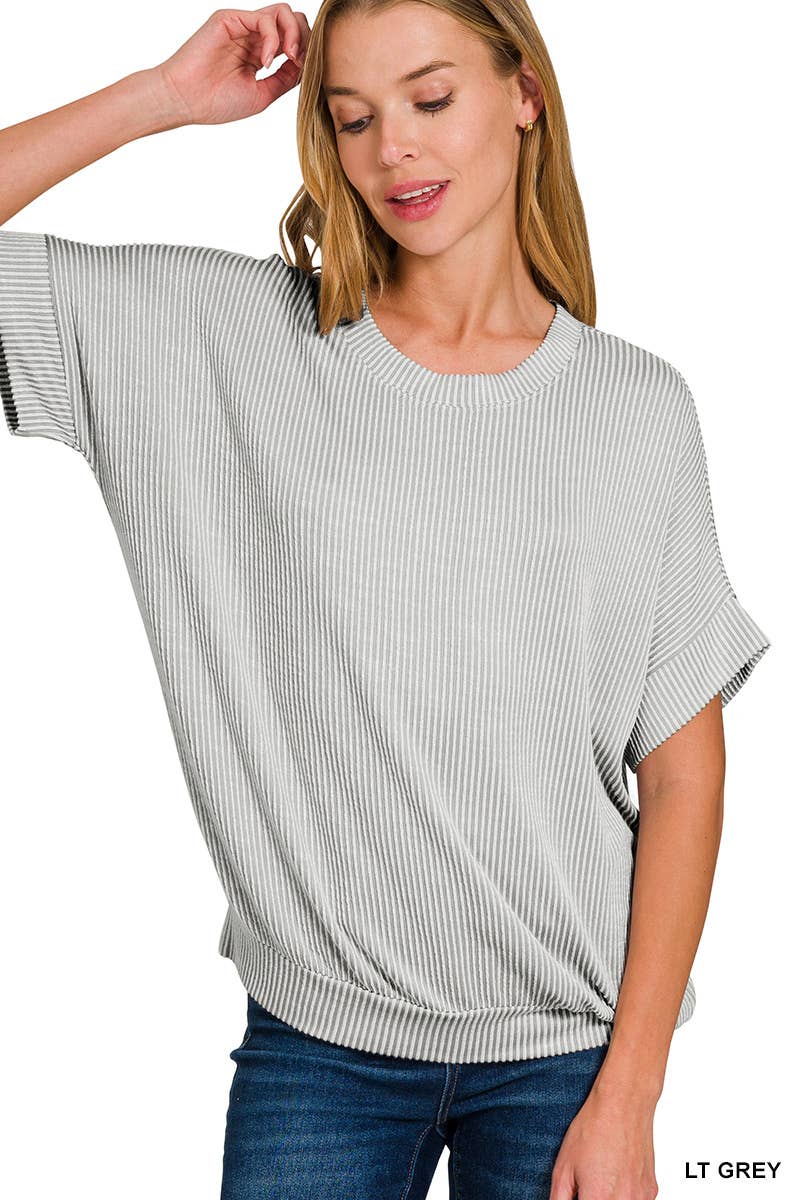 Corded Rib Short Sleeve Top