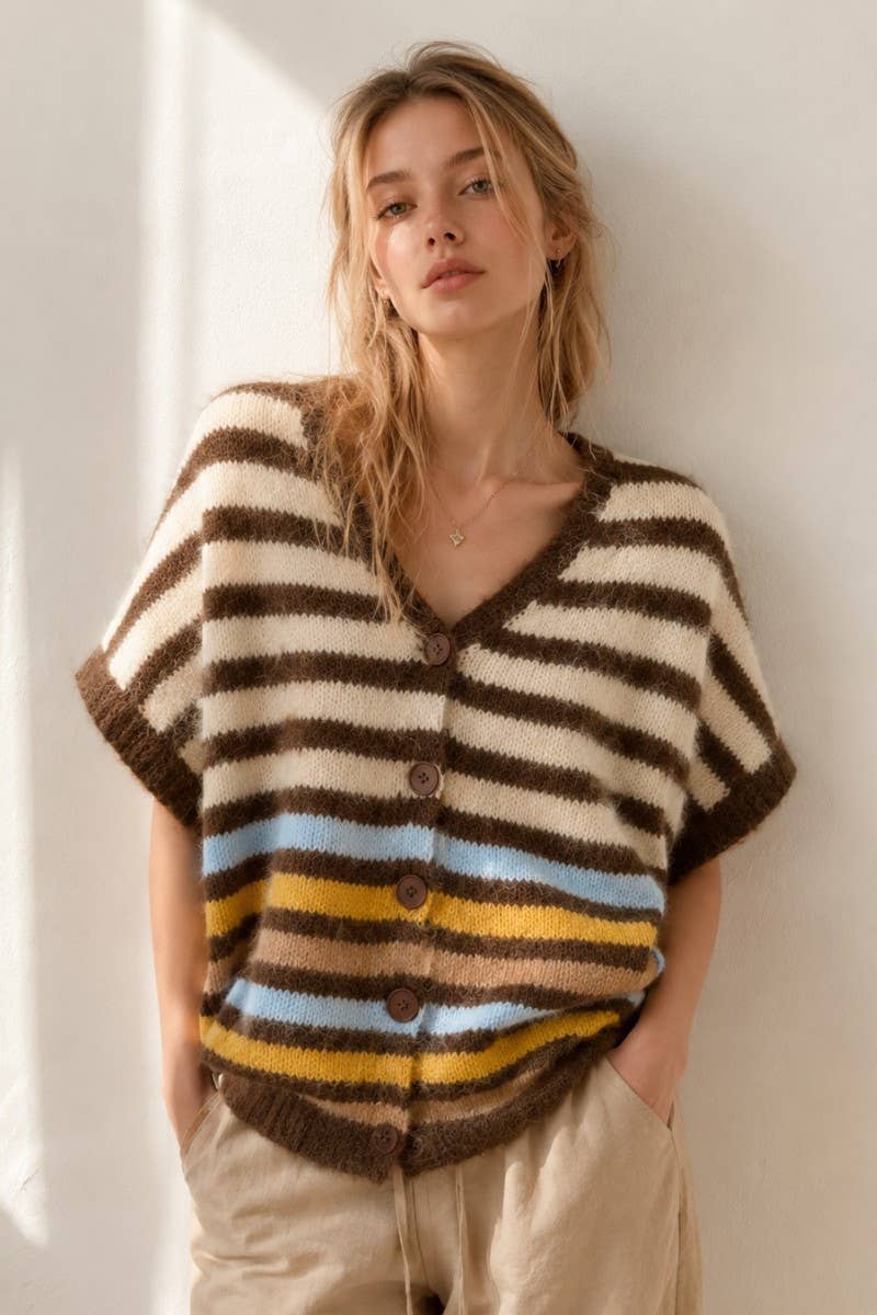COLORMIX STRIPED V-NECK KNIT VEST