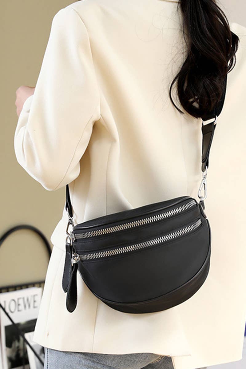 `.Double Zip Crescent Sling Bum Bag