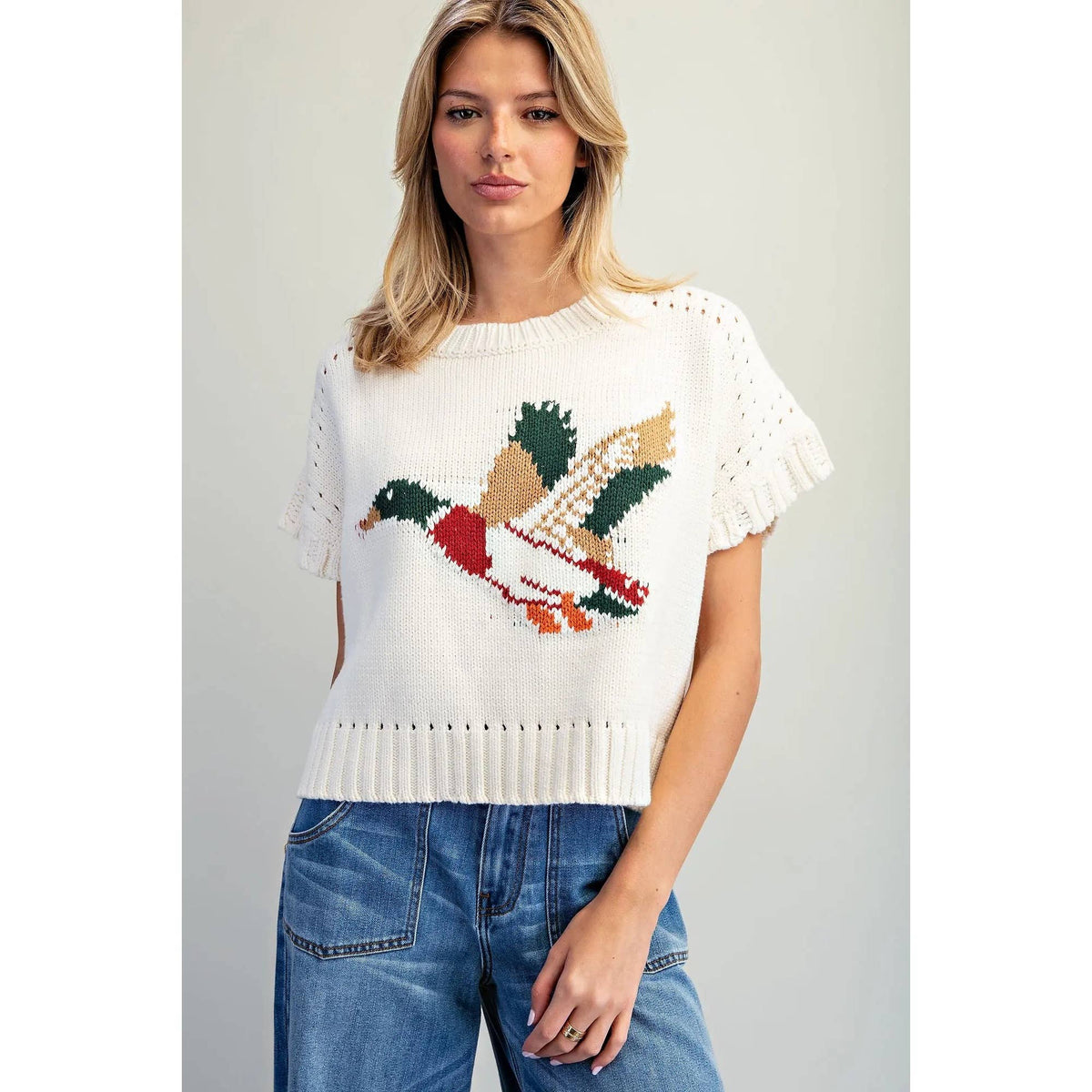 Duck Graphic Short Sleeve Sweater Top