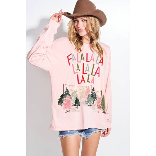 Falalala christmas tri-blend oversized top