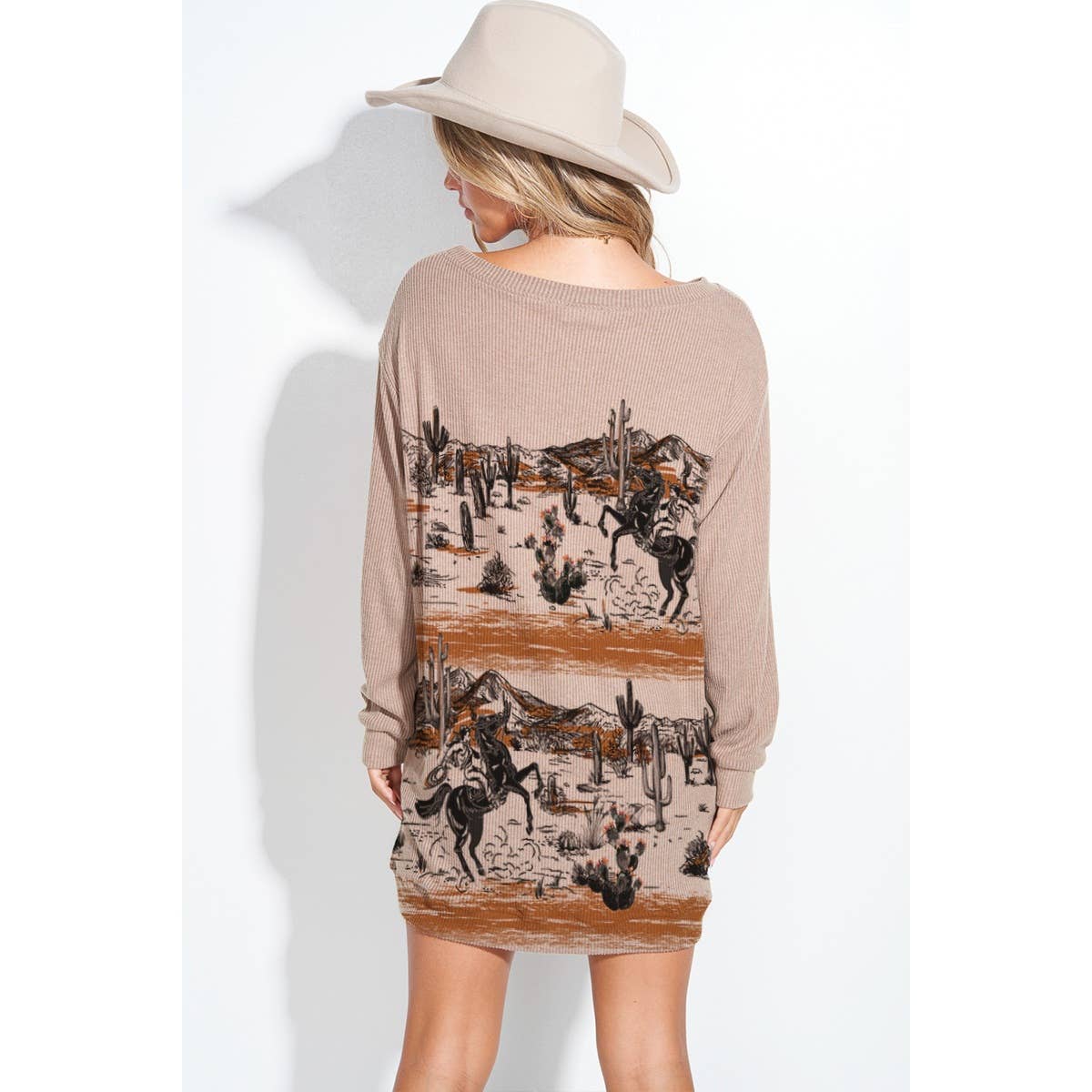 Rodeo desert print rib tunic dress