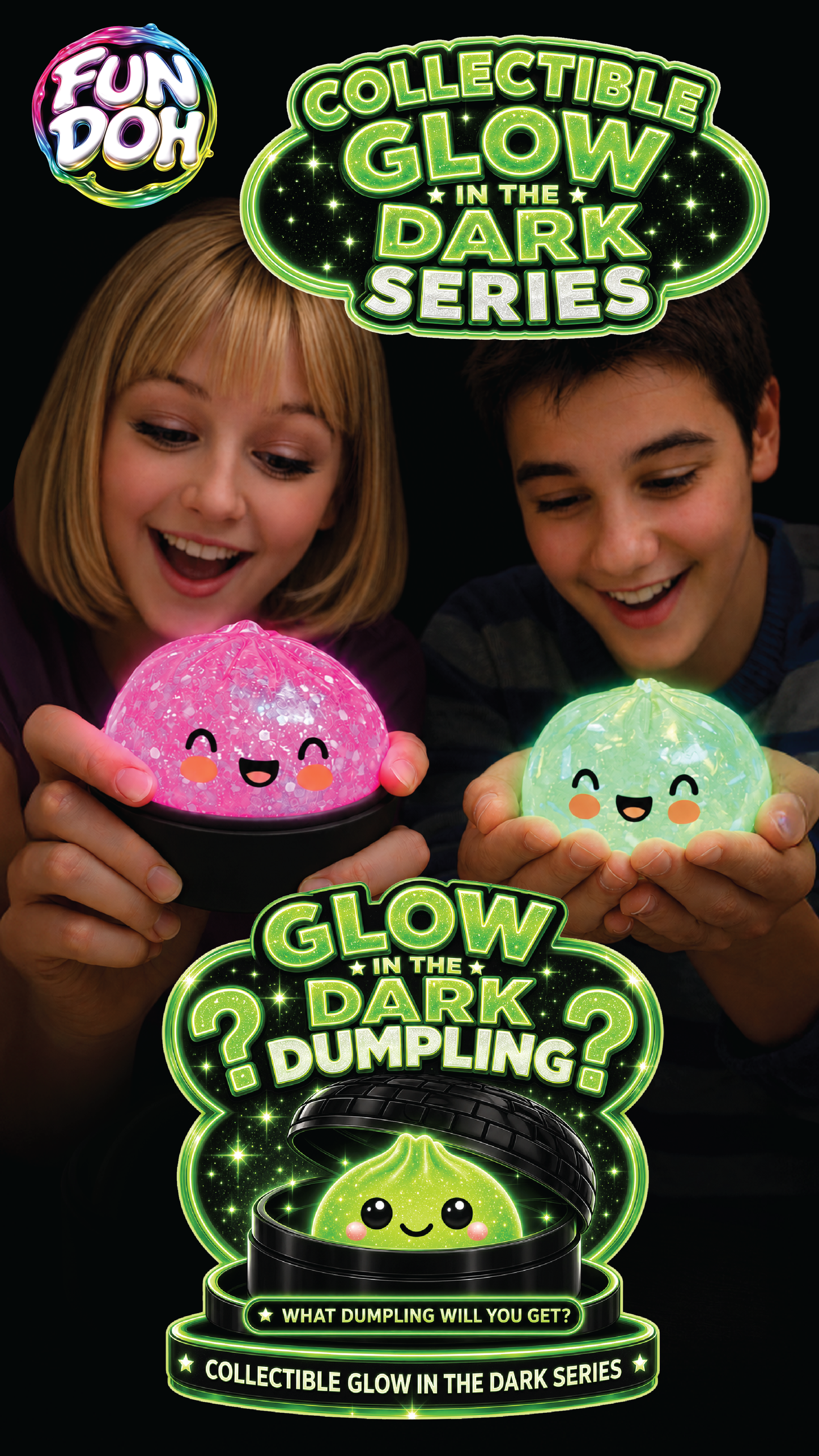 Fun Doh Glow In Dark Mystery Dumpling Squishy Black Basket