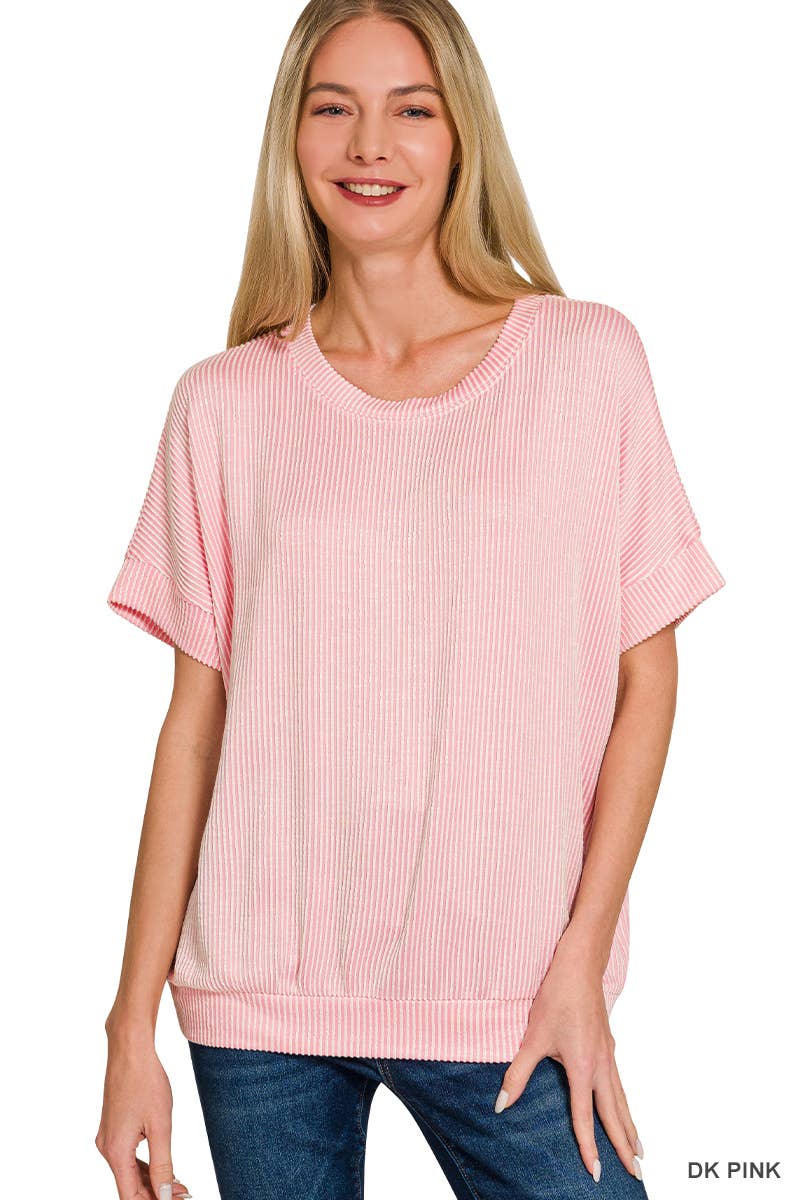 Corded Rib Short Sleeve Top