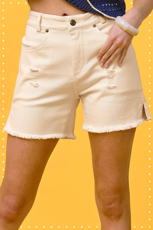 -High Rise Basic Mineral Washed Colored Denim Shorts