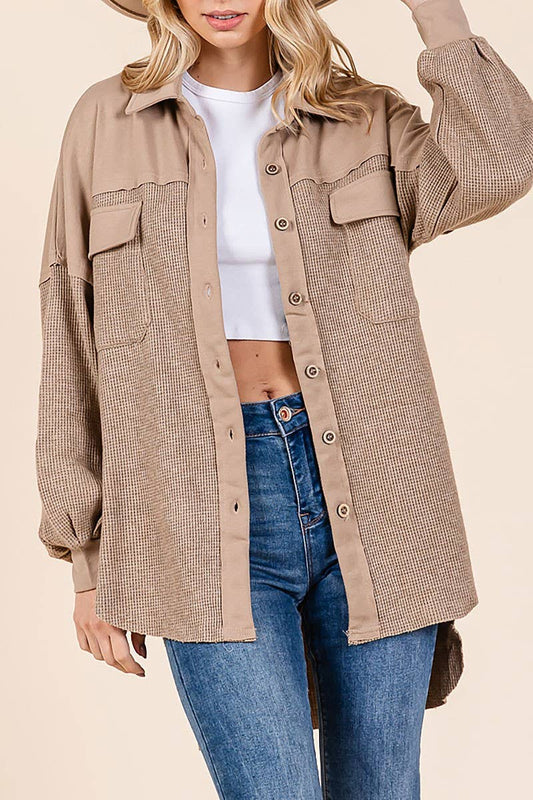 WAFFLE KNIT CONTRAST SHIRT JACKET