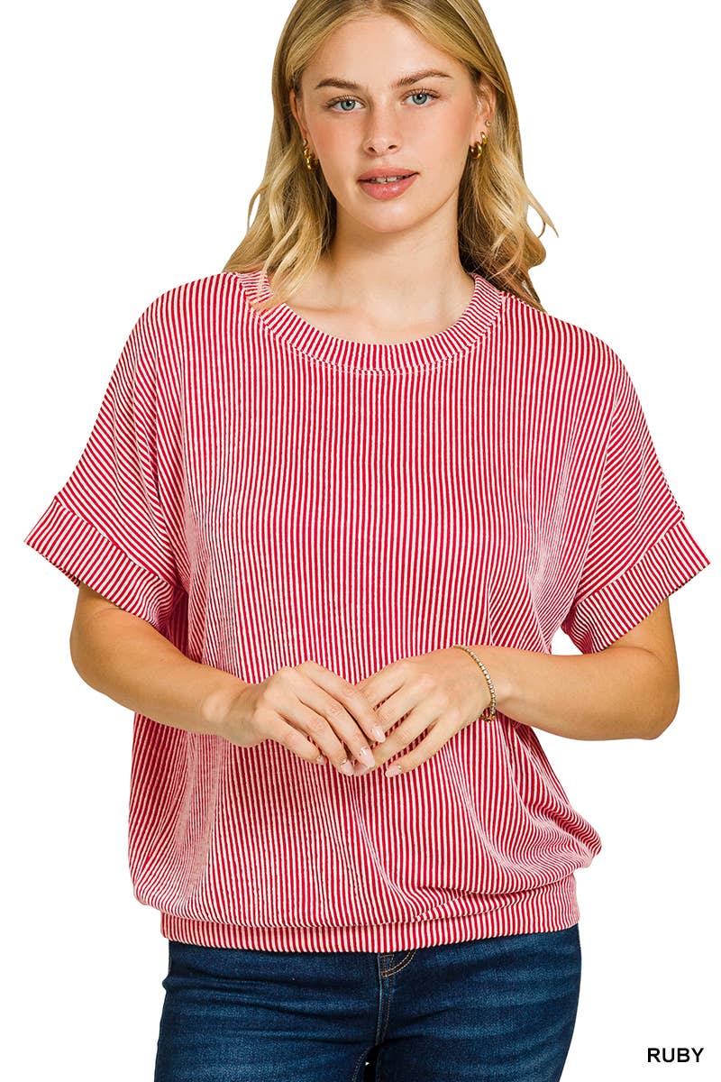 Corded Rib Short Sleeve Top