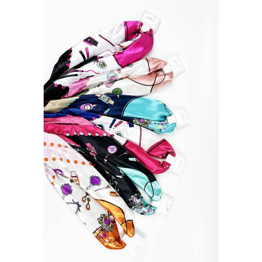 MAKEUP BEAUTY THEME PRINT SQUARE SATIN SCARF