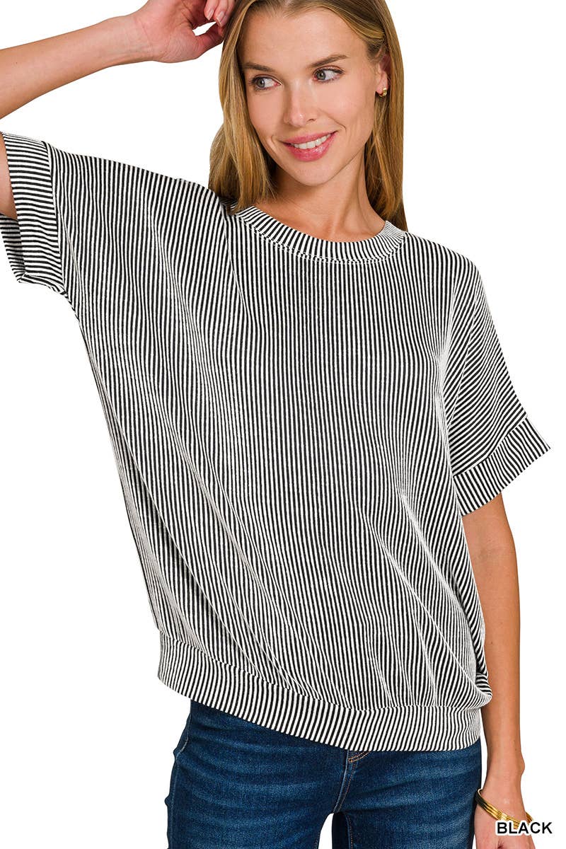 Corded Rib Short Sleeve Top