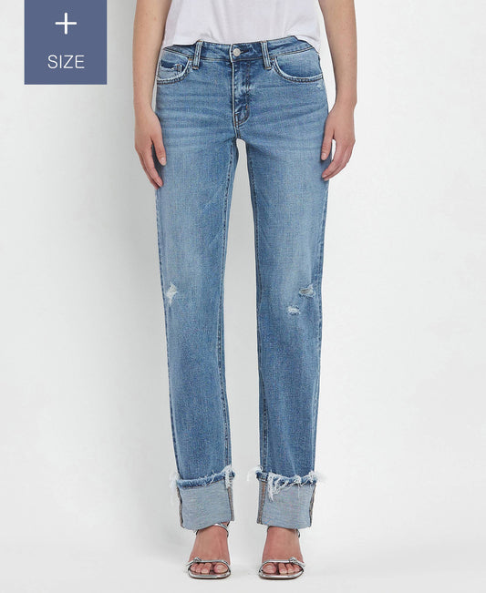 PLUS SIZE TUMMY CONTROL MID RISE CUFFED STRAIGHT LV1504-P