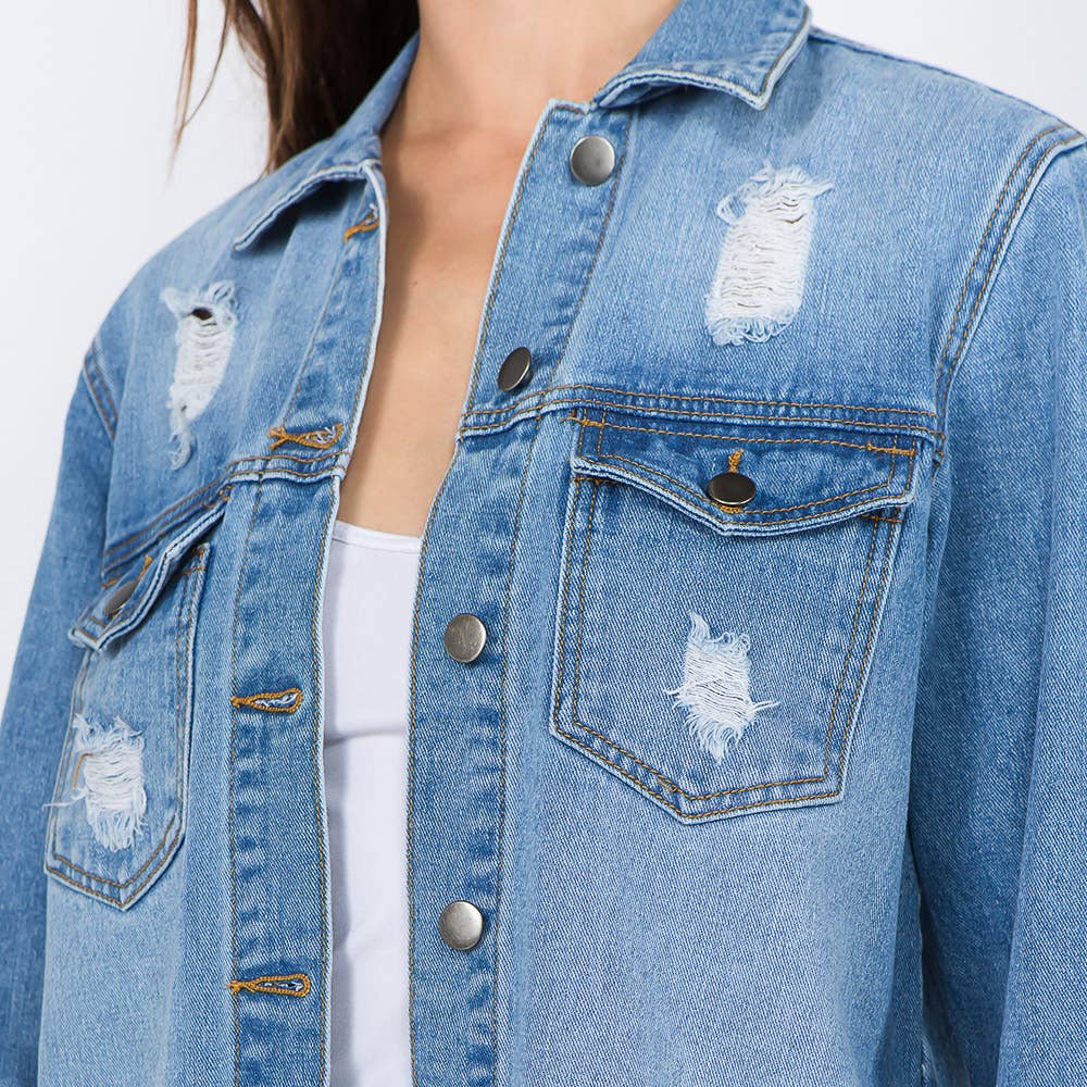 DISTRESSED DENIM SHIRT STYLE JACKET