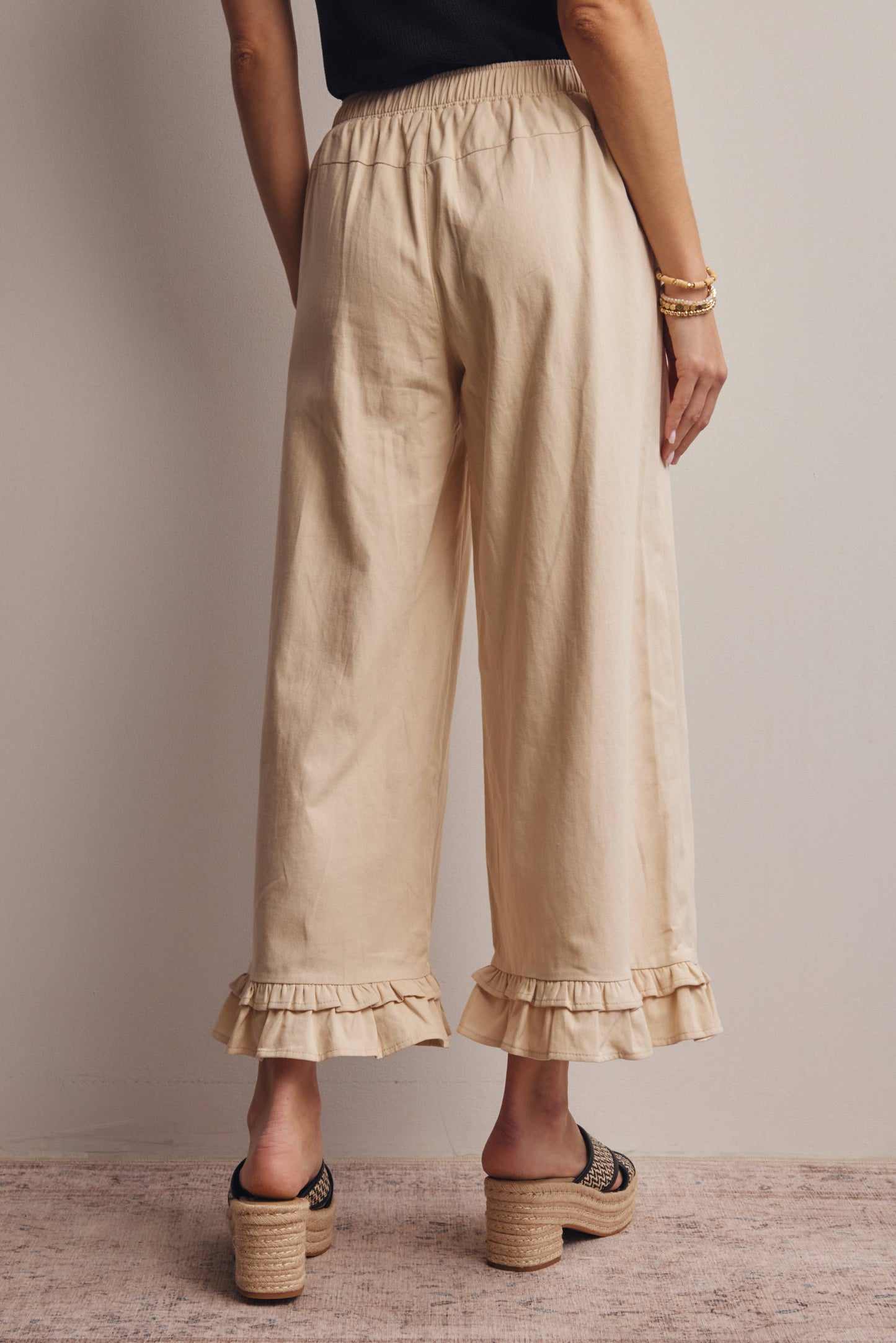 Ruffle Hem Wide-Leg Pants