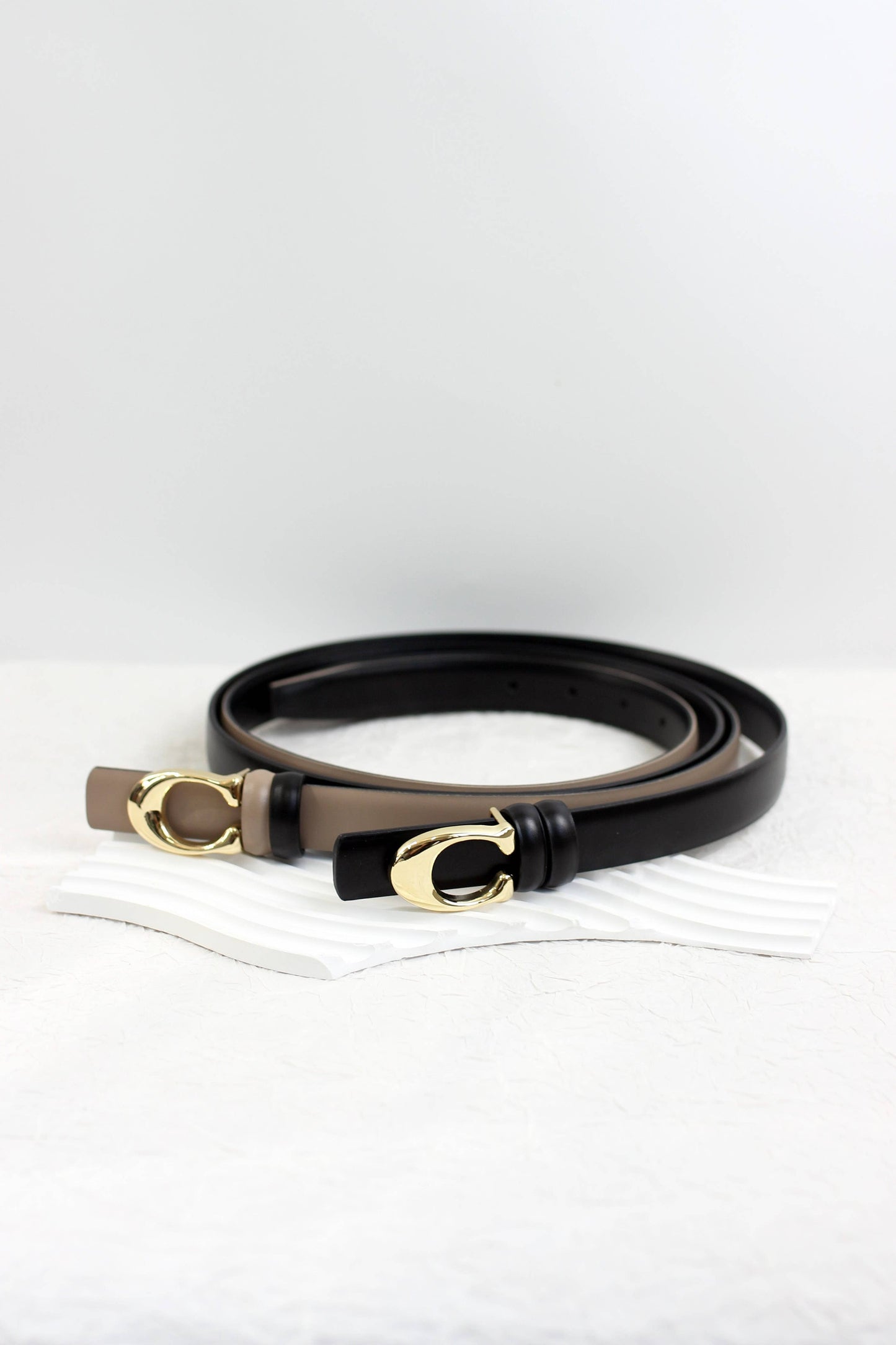 -  Sleek Leather Belts with Gold-Tone Buckle