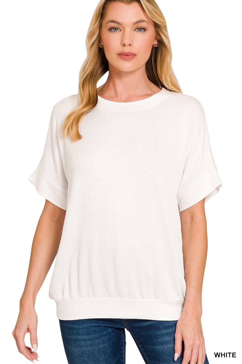 Corded Rib Short Sleeve Top