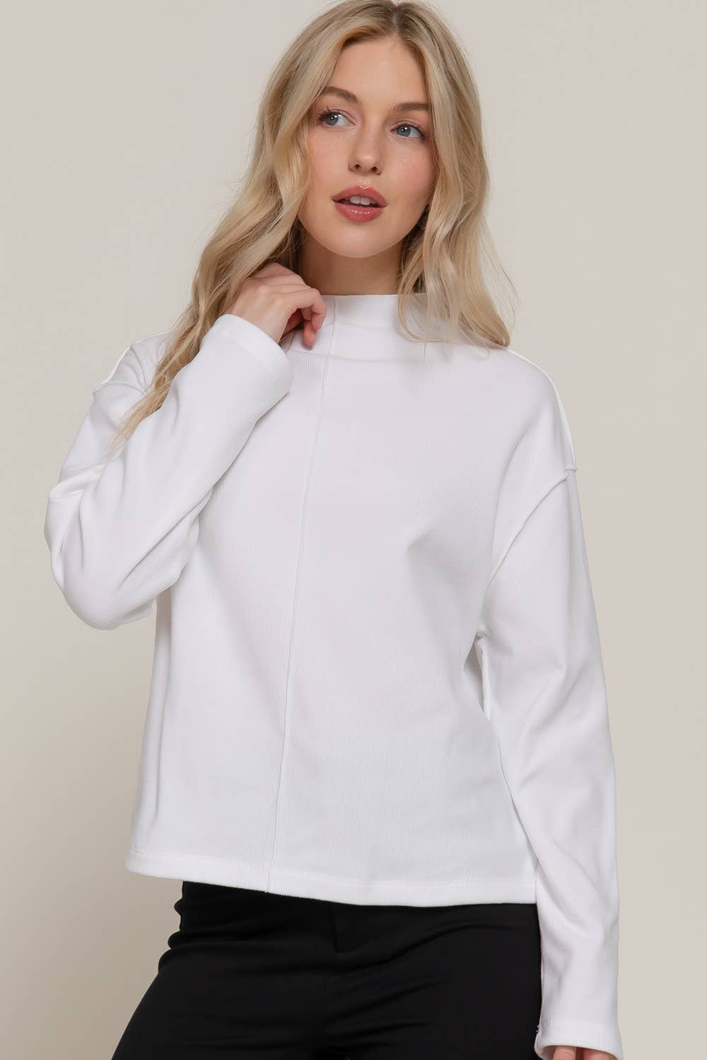 Long Sleeve Visible Overlocked Seams Detail Brushed Rib Top – All About Me