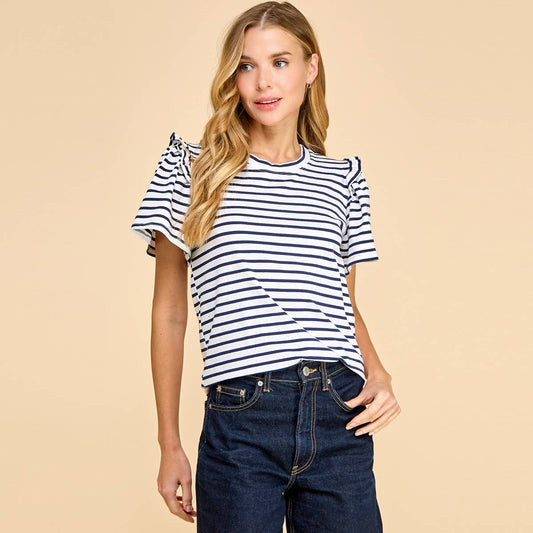 Striped Top with Ruffled Detailed Sleeves