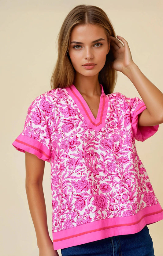 FLORAL PRINTED RUFFLE TIERED TOP -