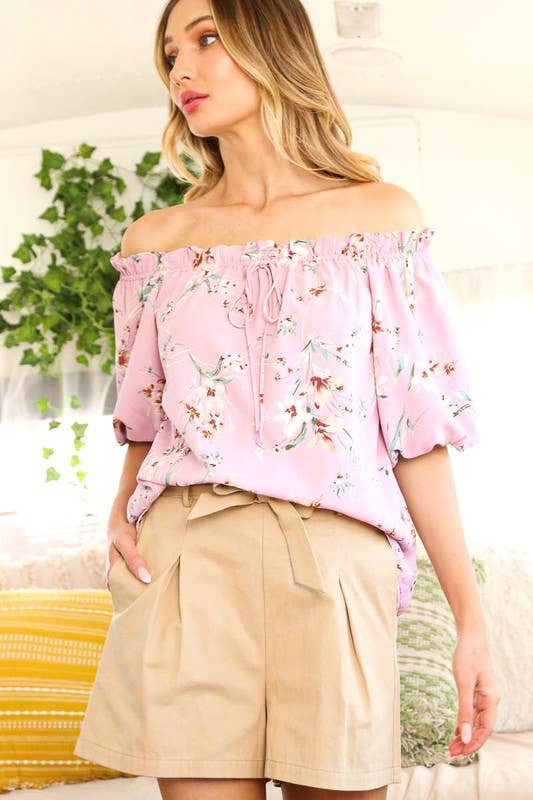 Off-The-Shoulder Puff Sleeve Floral Blouse Top